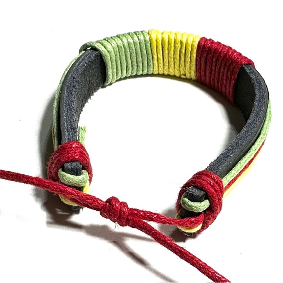 Adjustable Leather & Colorful Cord Bracelet Unisex Boho Hippie Ethnic - Picture 4 of 5